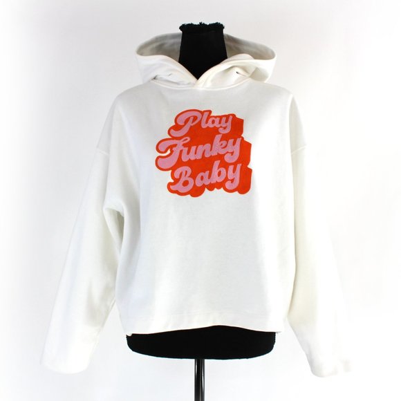 Maje Embroidered Play Funky Baby Cropped French Cotton Hoodie Sweatshirt 1 US S - Picture 2 of 8